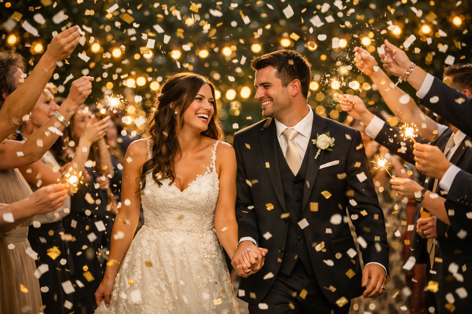 Casal celebrando o casamento